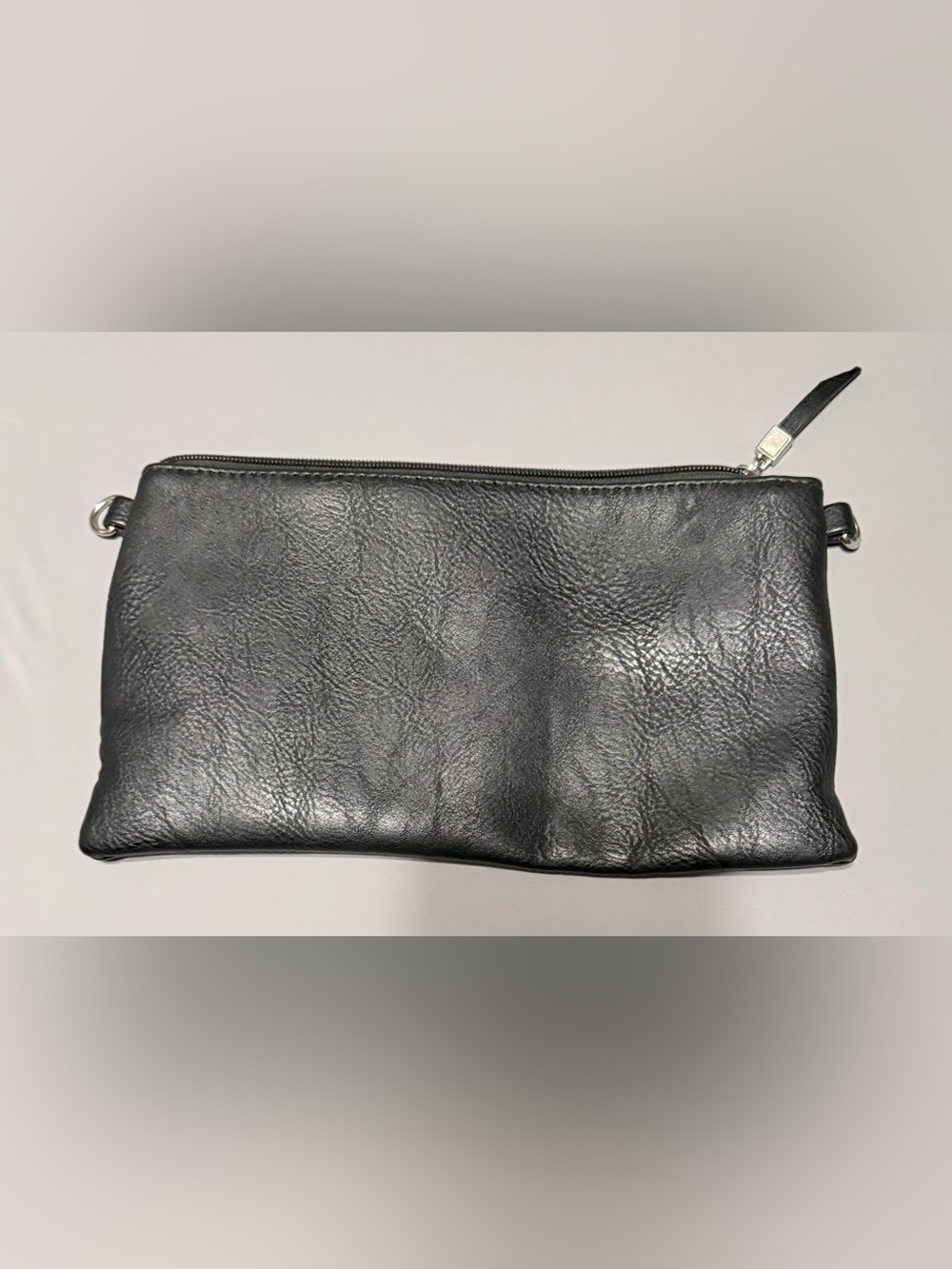 Black Leather Zip Pouch Clutch - Picture 2 of 7